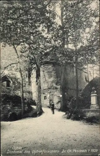 Ak Oybin in der Oberlausitz, Denkmal des Oybinforschers Dr. Christian Pescheck