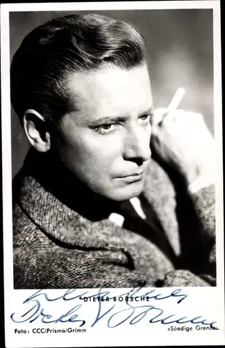 Ak Schauspieler Dieter Borsche, Portrait, Zigarette, Autogramm