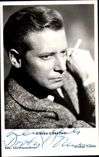 Ak Schauspieler Dieter Borsche, Portrait, Zigarette, Autogramm