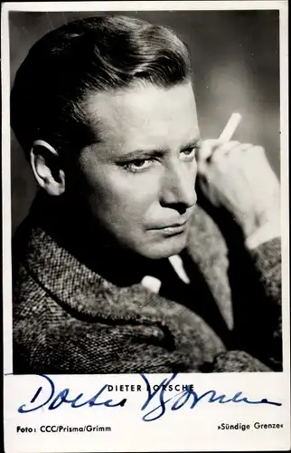 Ak Schauspieler Dieter Borsche, Portrait, Zigarette, Autogramm