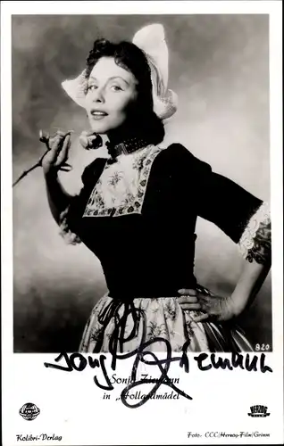 Ak Schauspielerin Sonja Ziemann, Hollandmädel, Portrait, Autogramm