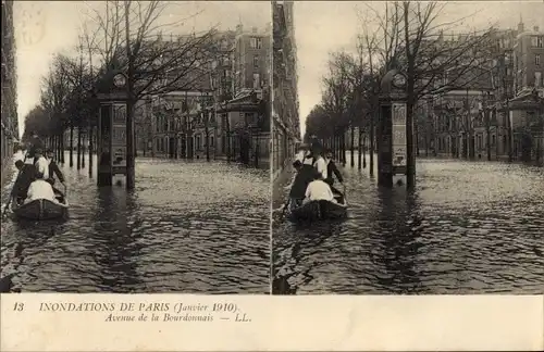 Stereo Ak Überschwemmungen von Paris 1910, Avenue de la Bourdonnais