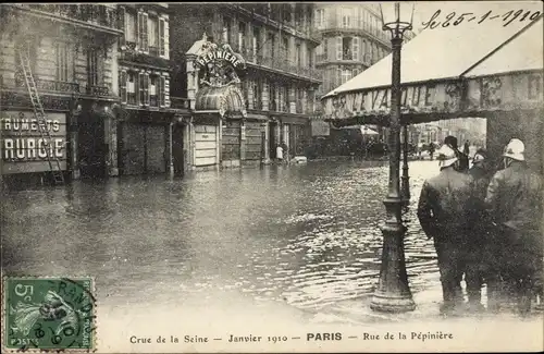 Ak Paris VIII., Seineflut 1910, Rue de la Pepiniere