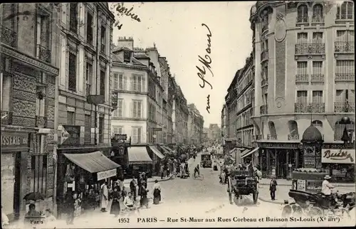 Ak Paris X, Rue St-Maur bis Rue Corbeau und Rue Buisson St-Louis