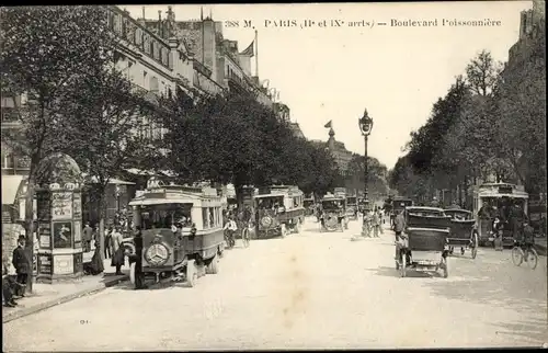 Ak Paris IX, Boulevard Poissonnière, Kutsche, Mercedes Bus