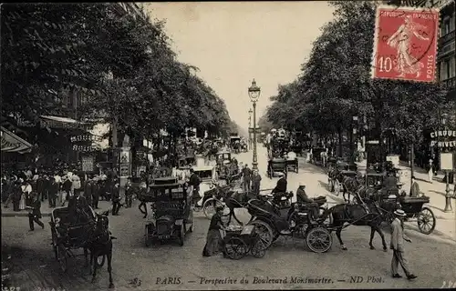 Ak Paris IX, Boulevard Montmartre, Kutsche, Automobile