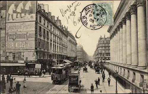 Ak Bourse de Paris II, Rue du 4 Septembre, Straßenbahn