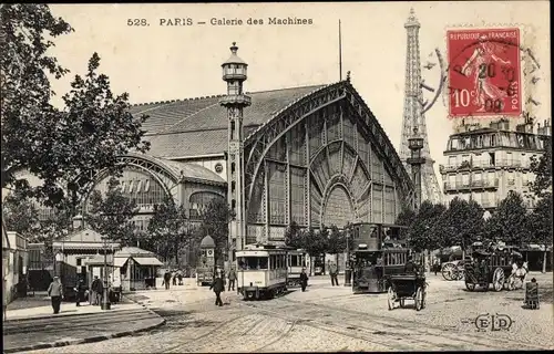 Ak Paris VII, Galerie der Maschinen, Straßenbahn
