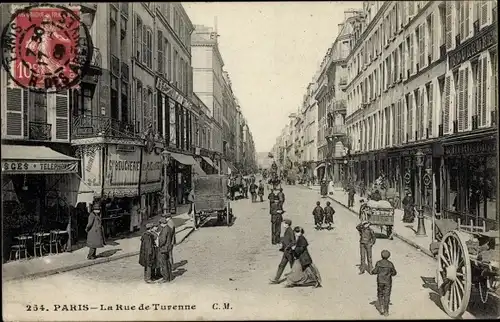 Ak Paris III., Rue de Turenne, Geschäfte, Passanten