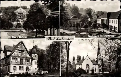 Ak Bad Liebenstein im Thüringer Wald, Kurhaus, Badehaus, Brunnentempel, Postamt, Kirche