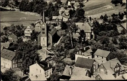 Ak Mellenbach Glasbach im Schwarzatal Thüringen, Blick zum Ortszentrum, Kirche