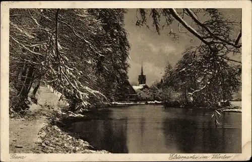 Ak Gera in Thüringen, Elster im Winter, Kirche