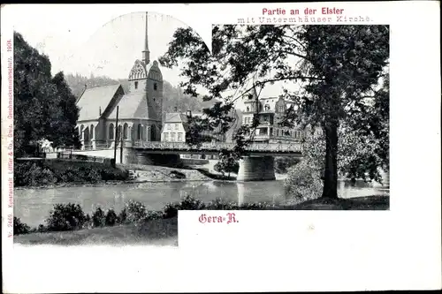 Ak Untermhaus Gera in Thüringen, Elster, Kirche, Brücke