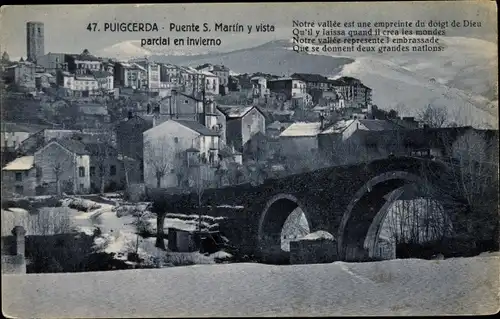 Ak Puigcerda Katalonien, Puente S. Martin, vista parcial en invierno