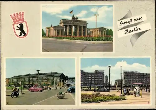 Ak Berlin Mitte, Brandenburger Tor, Bahnhof Friedrichstraße, Alexanderplatz