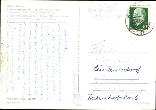 Ak Berlin Mitte, Brandenburger Tor, Bahnhof Friedrichstraße, Alexanderplatz