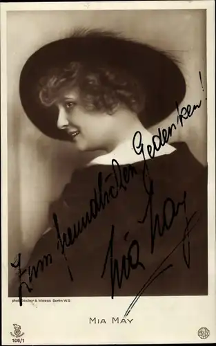 Ak Schauspielerin Mia May, Portrait, Profilansicht, Autogramm
