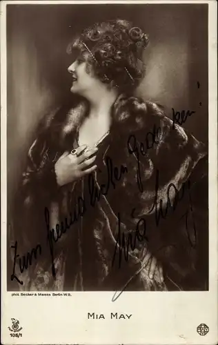 Ak Schauspielerin Mia May, Portrait, Profilansicht, RPH 105/1, Autogramm