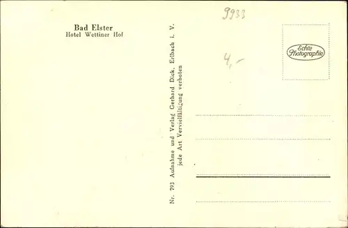 Ak Bad Elster im Vogtland, Hotel Wettiner Hof