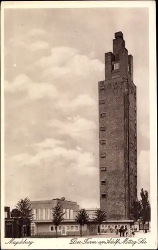 Ak Magdeburg an der Elbe, Turm, Adolf-Mittag-See, Passanten