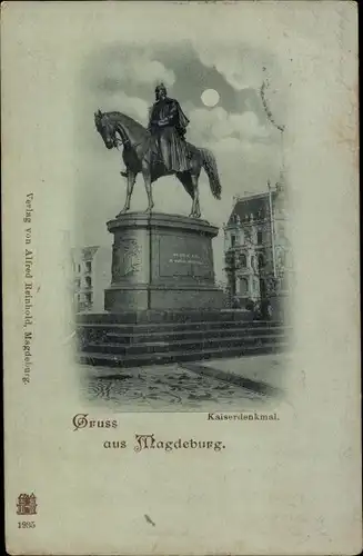 Mondschein Ak Magdeburg an der Elbe, Kaiserdenkmal