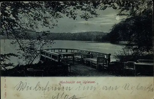 Mondschein Ak Eutin in Ostholstein, Ukleisee, Uglei See, Steg, Panorama