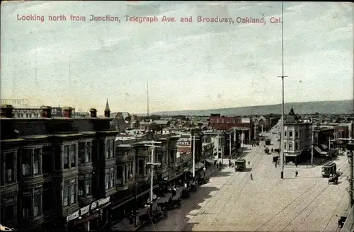 Ak Oakland, Kalifornien, USA, Blick nach Norden von Junction, Telegraph. Ave. und Broadway