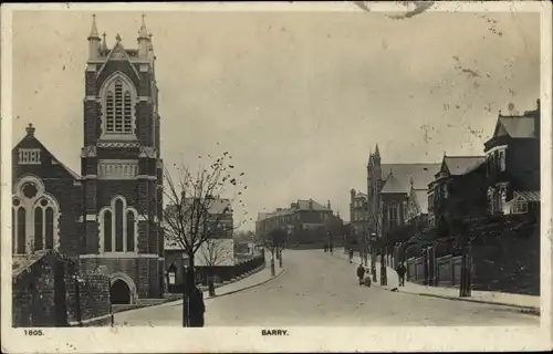 Ak Barry Wales, Straßenpartie, Kirche
