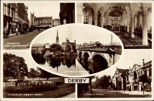 Ak Derby Derbyshire England, London Road, Irongate, St. Mary's Bridge, Darley Abbey Park