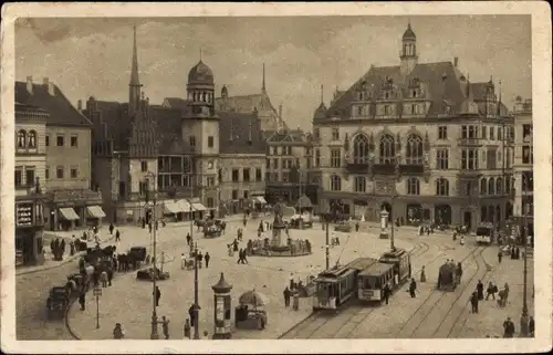 Ak Halle an der Saale, Markt, Straßenbahn