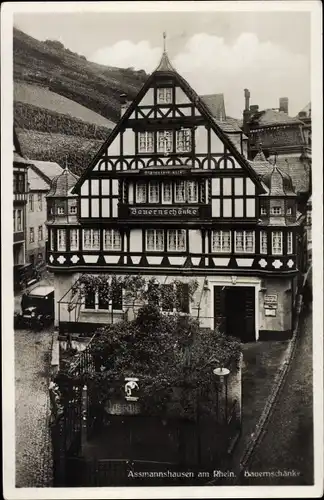 Ak Assmannshausen Rüdesheim am Rhein, Bauernschänke, Fachwerkhaus