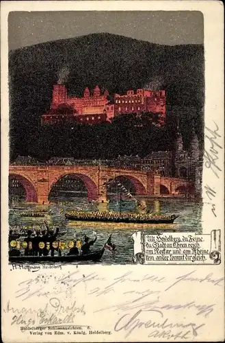 Künstler Ak Hoffmann, H., Heidelberg am Neckar, Schloss, Brücke, Nachtbeleuchtung