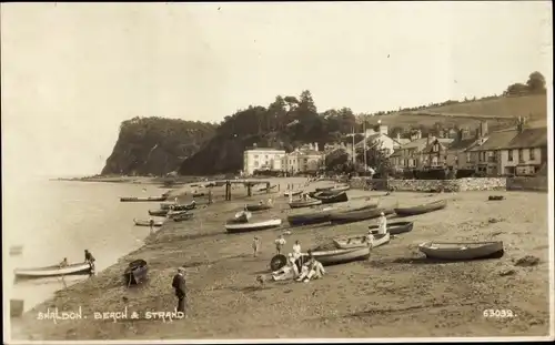 Ak Shaldon Devon England, Strand, Boote