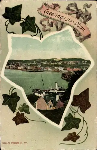 Ak Oban Schottland, Ortsansicht, Hafen, Efeu