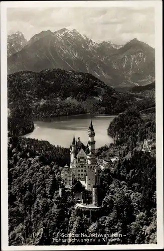 Ak Hohenschwangau Schwangau im Ostallgäu, Schloss Neuschwanstein, Alpsee