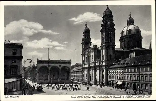 Ak München, Odeonsplatz, Feldherrnhalle, Theatinerkirche