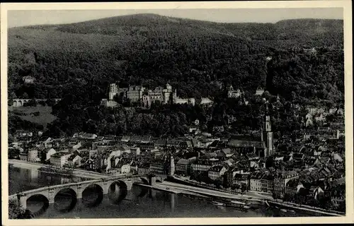 Ak Heidelberg am Neckar, Blick vom Philosophenweg, Schloss, Brücke