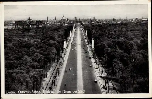 Ak Berlin Tiergarten, Ost West Achse, Blick auf die Türme der Stadt