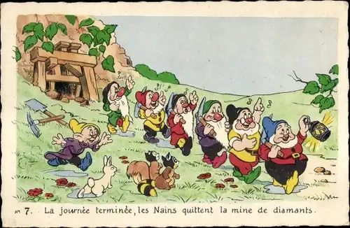 Künstler Ak Walt Disney, Schneewittchen, Blanche Neige, Zwerge