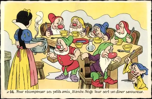 Künstler Ak Walt Disney, Schneewittchen, Blanche Neige, Zwerge, Comic