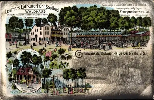 Litho Halle an der Saale, Dölauer Haide, Soolbad Waldhaus, Knusperhäuschen, Kinderspielplatz