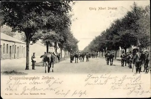 Ak Zeithain in Sachsen, Truppenübungsplatz, Kaiser Albert Straße, Husaren-Regiment 12