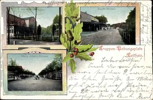 Ak Zeithain in Sachsen, Truppenübungsplatz, Senfft Straße, König Albert Straße, Offizierkasino