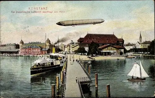 Ak Konstanz am Bodensee, Hafen, Zeppelin