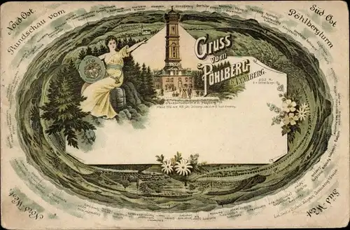 Litho Annaberg Buchholz Erzgebirge, Pöhlberg, Rundschau vom Pöhlbergturm