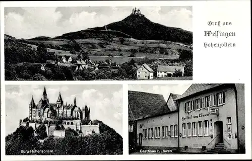 Ak Wessingen Bisingen im Zollernalbkreis, Panorama, Burg Hohenzollern, Gasthaus Zum Löwen