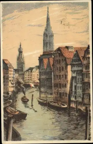 Künstler Ak Hamburg Mitte Altstadt, Deichstraßenfleet
