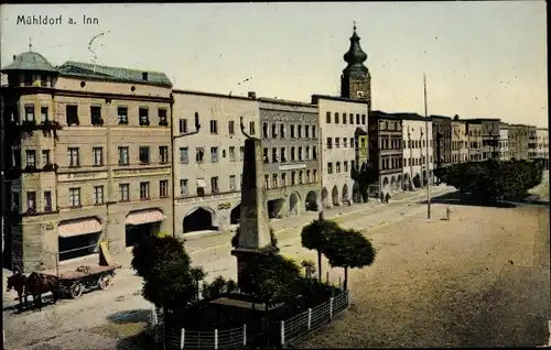 Ak Mühldorf am Inn Oberbayern, Platz, Monument