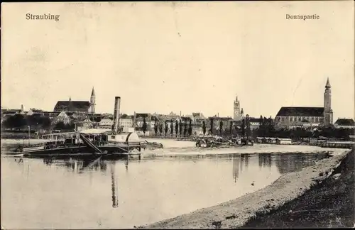 Ak Straubing an der Donau Niederbayern, Donaupartie