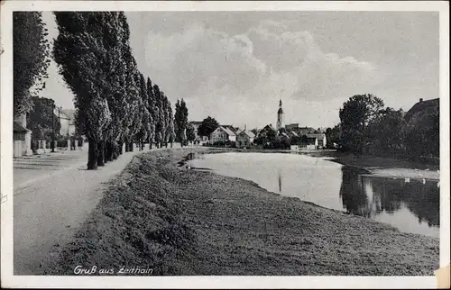 Ak Zeithain in Sachsen, Straßenpartie, Kirche